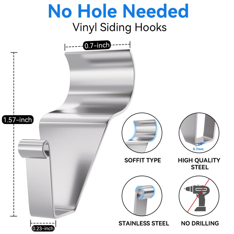 Amuille Heavy Duty Stainless Steel Vinyl Siding Hooks - No Hole, No Drill Vinyl Siding Clips for Outdoor Wall Decor (15 Pack) - Image 2